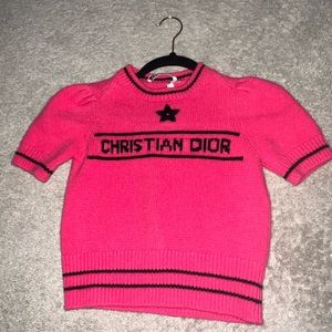 Women pink dior semi crop sweater size small